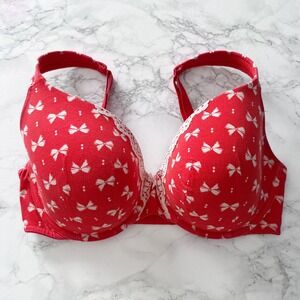 Cacique Lightly Lined Full Coverage Bow Print Red‎ Bra Women's Size 36DDD